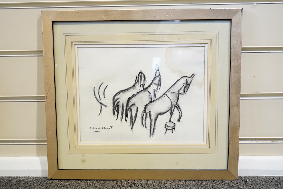 After Dame Laura Knight DBE RA RWS (1877-1970), Three circus horses, bears signature, charcoal, signs of damp within the frame, 20 x 26cm